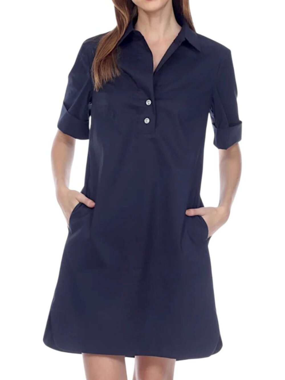Hinson Wu NWT Navy Blue Aileen Short Sleeve Button Back Dress Women's Size L - Picture 2 of 13
